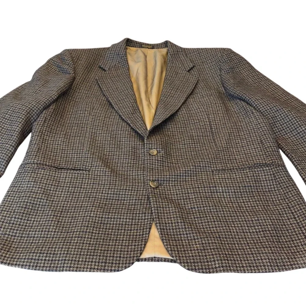 Oscar de la Renta | Mens 46L | 100% Wool Houndstooth‎ Blazer | Brown | FLAW